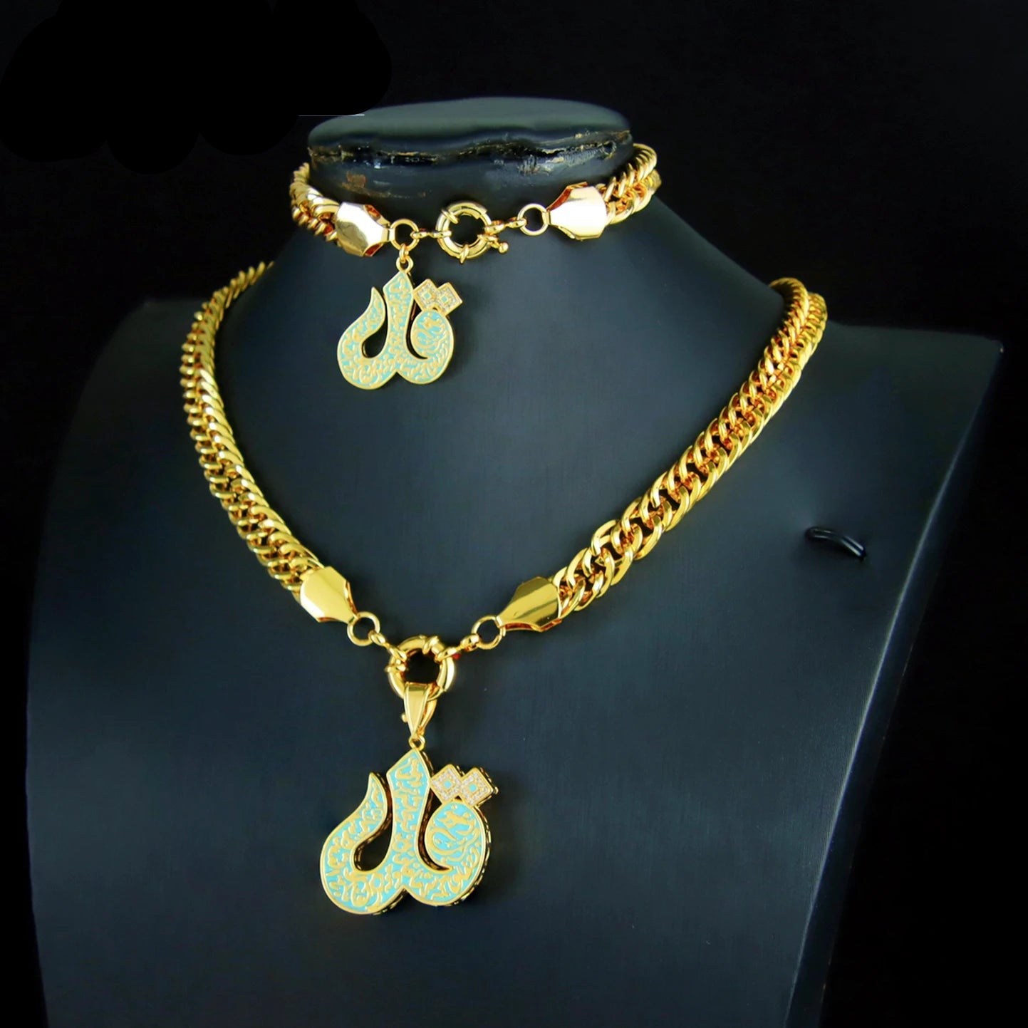 Luxury Gold Color Necklace Bracelet 21k Gold Plated Jewelry