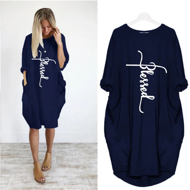 Short Sleeve  Round Neck Pockets Sexy Female Dress
