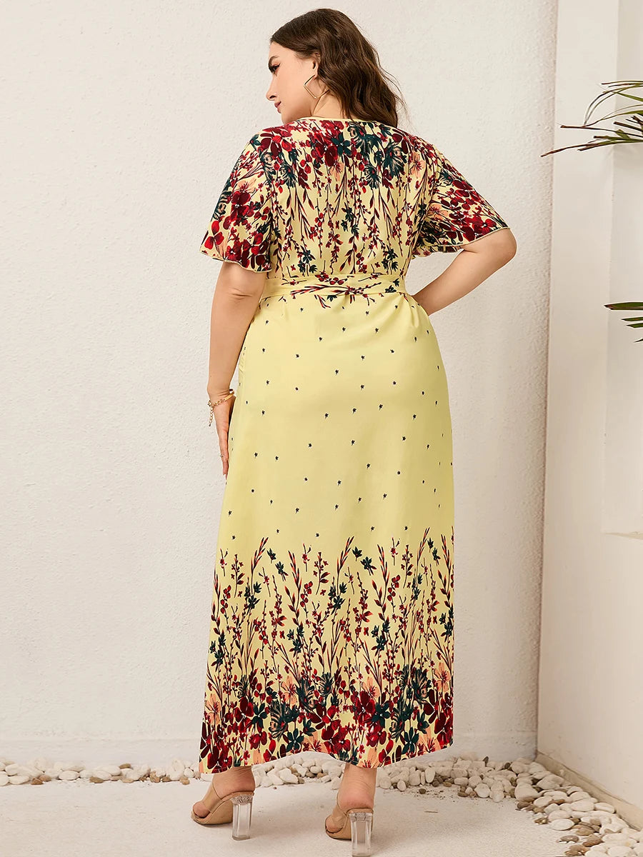 V Neck Short Sleeve  Dress Curvy Woman Plus Size Women Clothing