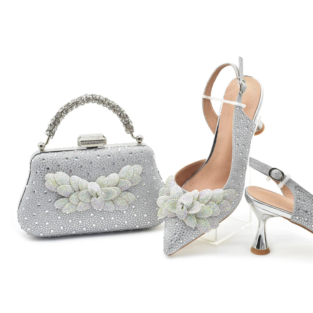 Medium Heeled Sandals for Women Fashion Wedding Party Shoes and Bags Set