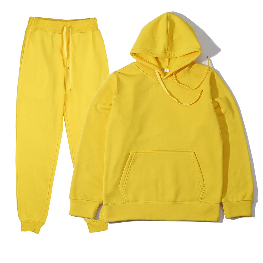 Winter New Solid Color Hoodie+pants  Sports Tracksuit