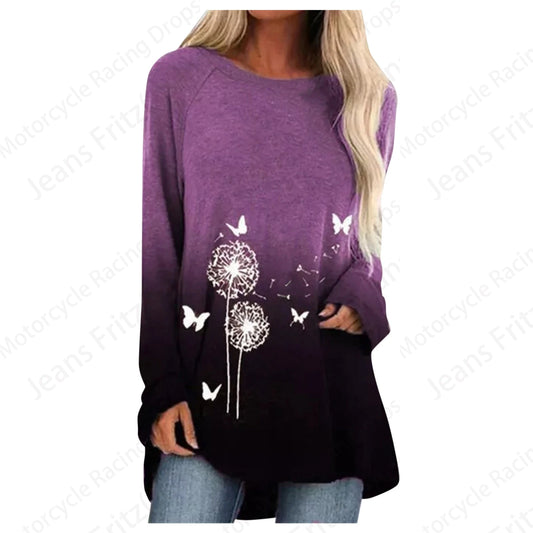 Long Sleeve Tops Lady Tshirt Tunic  Clothing