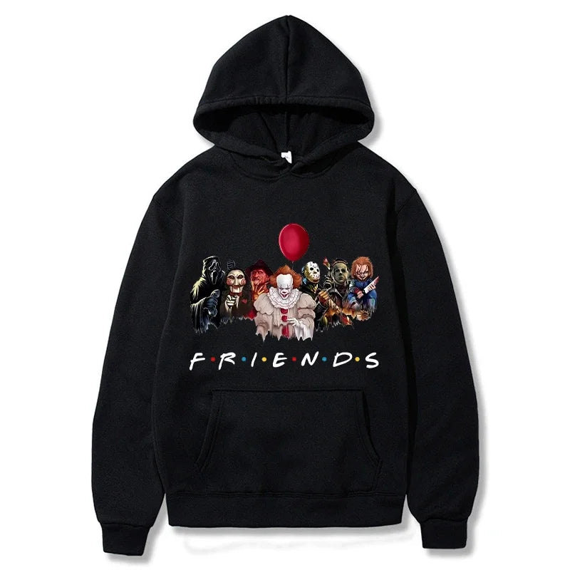 Halloween Friends Hoodies Men Fashion Horror Long Sleeve Sweatshirts Women Streetwear Hooded Pullove