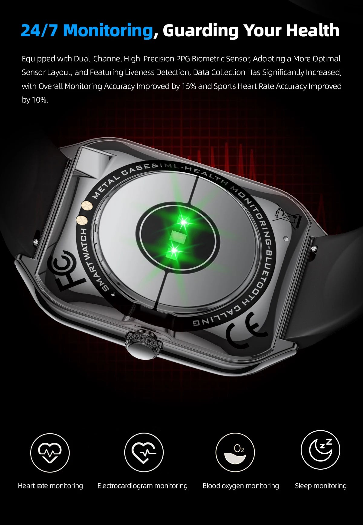 New Ultra Thin Smart Watch 1.96" AMOLED HD Pixel Display Always Show Time BT Call Reminder
