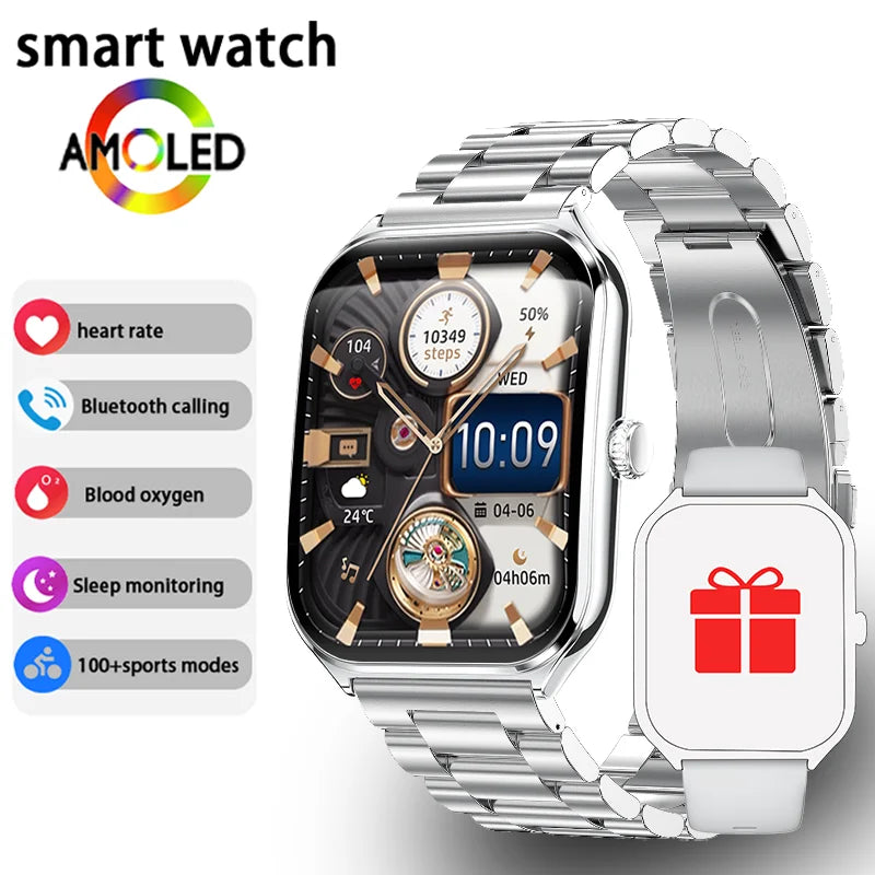 New Ultra Thin Smart Watch 1.96" AMOLED HD Pixel Display Always Show Time BT Call Reminder