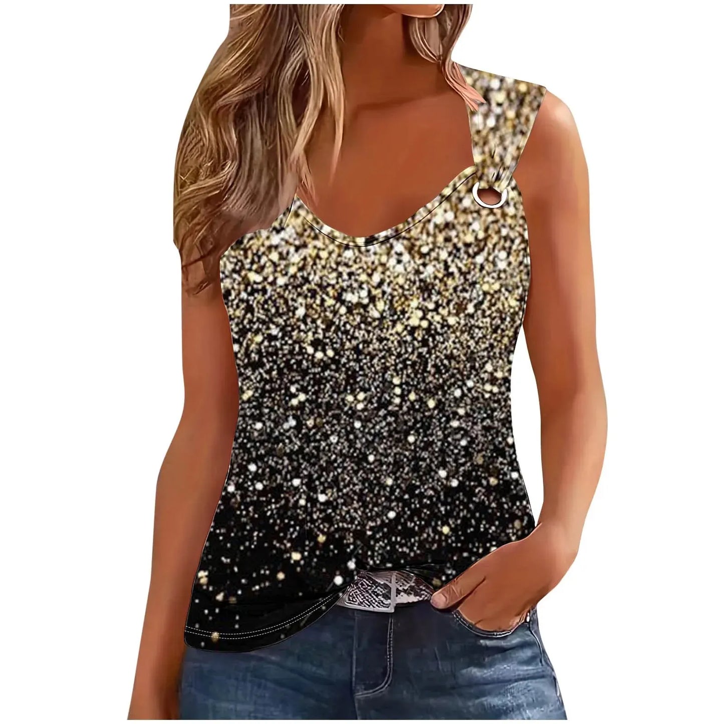 2025 Summer  T-shirt Sleeveless V-neck Stripe n