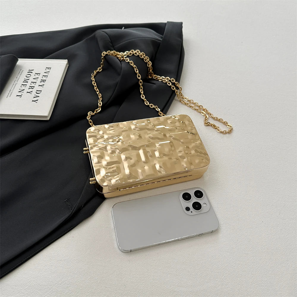 Luxury Golden Evening Bags For Women Wedding Dinner Party Chain Shoulder Cross Body Bag