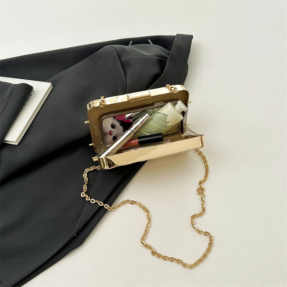 Luxury Golden Evening Bags For Women Wedding Dinner Party Chain Shoulder Cross Body Bag