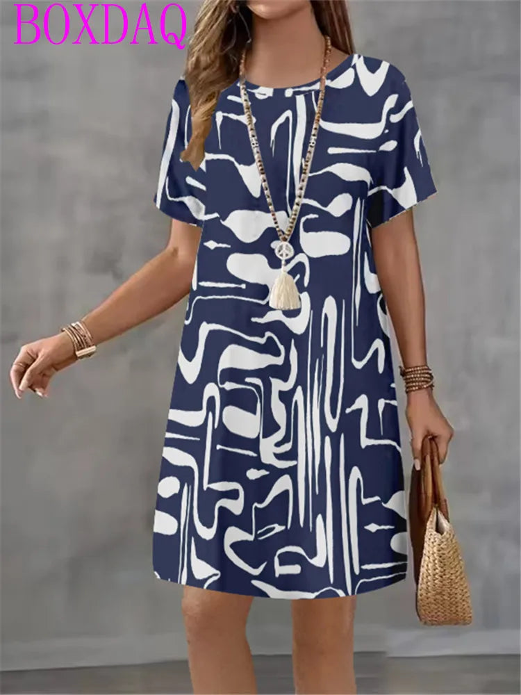 Elegant Beautiful Mini Short Sleeve O-Neck Print Dress