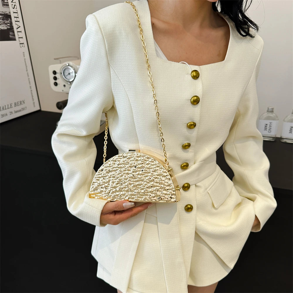 Luxury Golden Evening Bags For Women Wedding Dinner Party Chain Shoulder Cross Body Bag