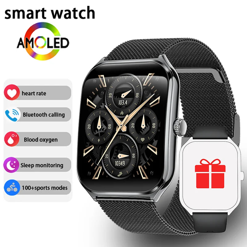 New Ultra Thin Smart Watch 1.96" AMOLED HD Pixel Display Always Show Time BT Call Reminder