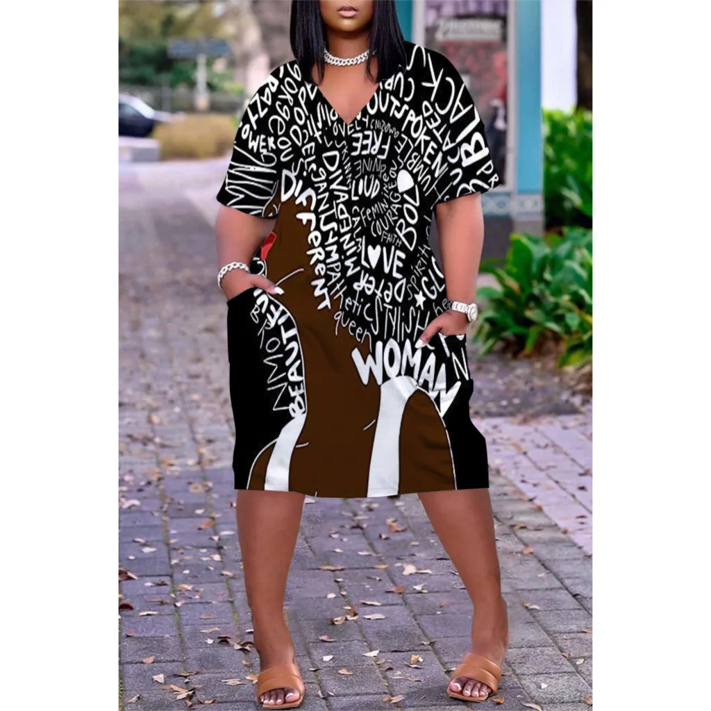 Ladies Short Sleeve Knee-length Boho V-Neck  Dress
