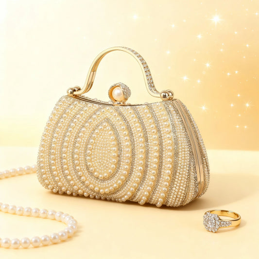 New pearl evening bag set with diamonds versatile for wedding banquet and party dresses handbag for romantic date shoulder bag