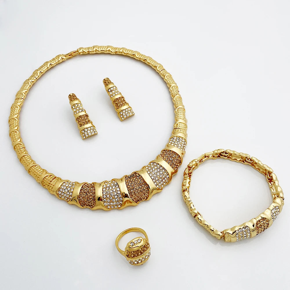 Jewelry Set  18K Gold Plated Luxury Necklace Earrings Bracelet And Ring Set