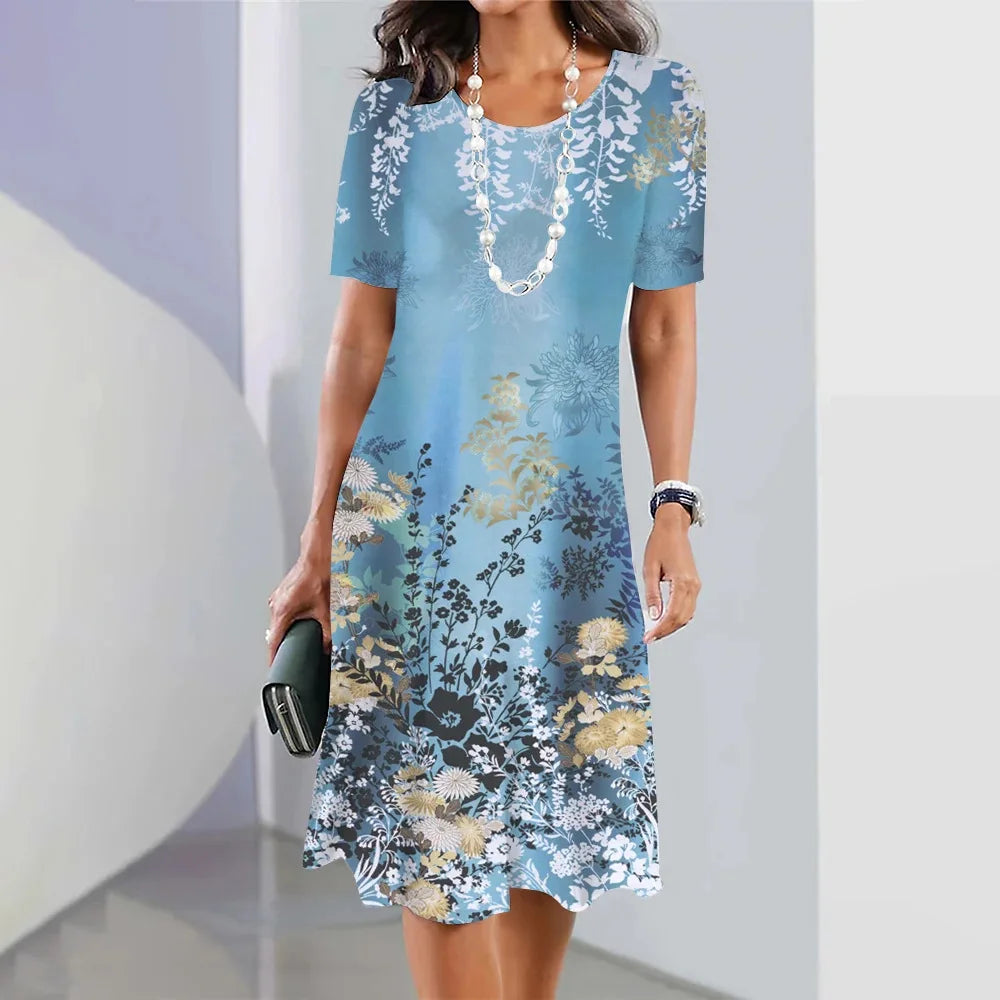 Floral Loose Vintage Sexy Elegant  Party Mid Sleeve Dress