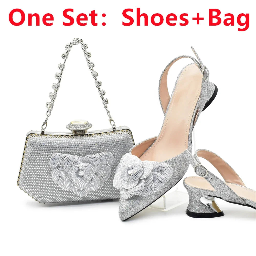 Ladies Shoe and Bag Set Latest Designers Luxury Italian Party Shoes and Bag