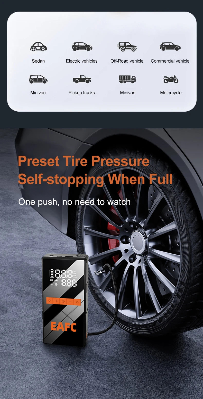 New 150PSI Air Pump Car Battery Emergency Boosters 1200A Car Jump Starter Power Bank Portable Starting Device Car Starter