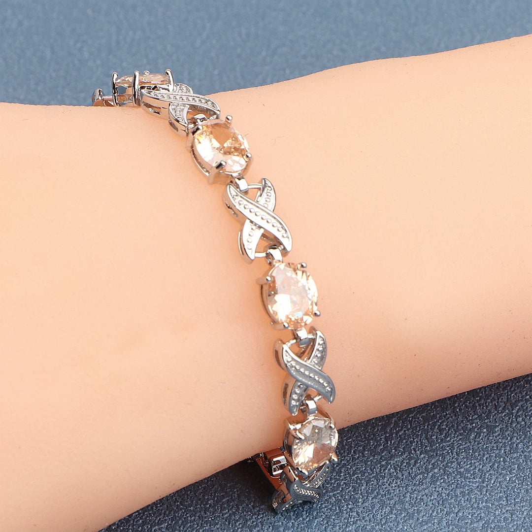 Silver Gold Plated Charm Black Cubic Zircon Bracelets  Jewelry 18+2CM Length
