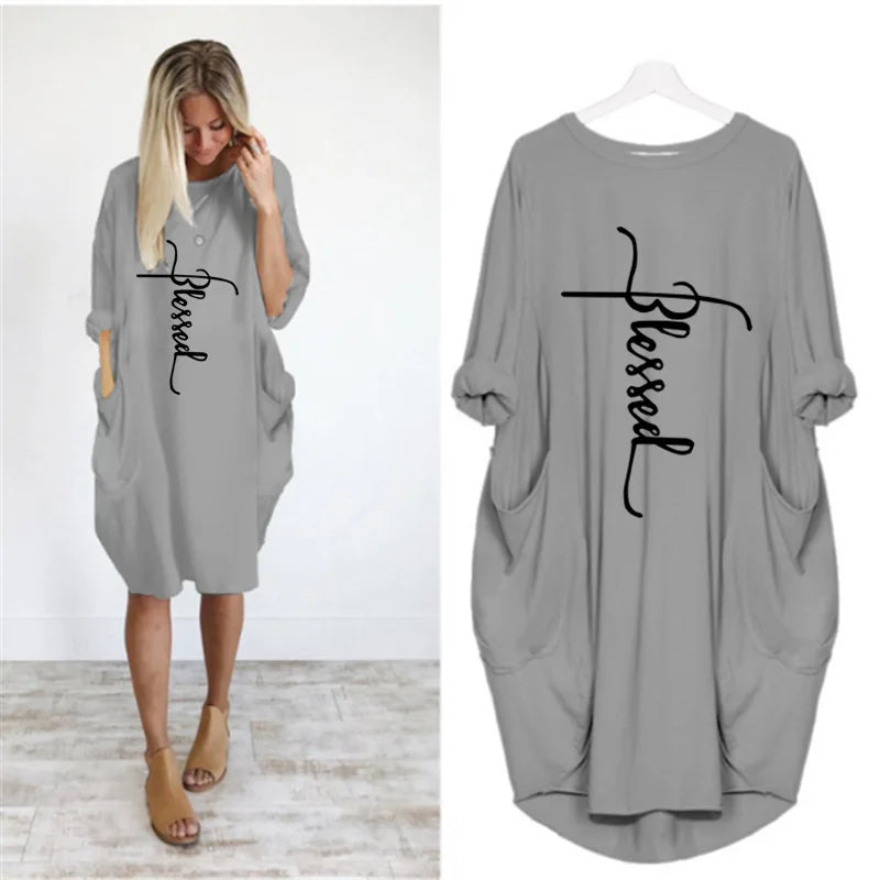 Short Sleeve  Round Neck Pockets Sexy Female Dress