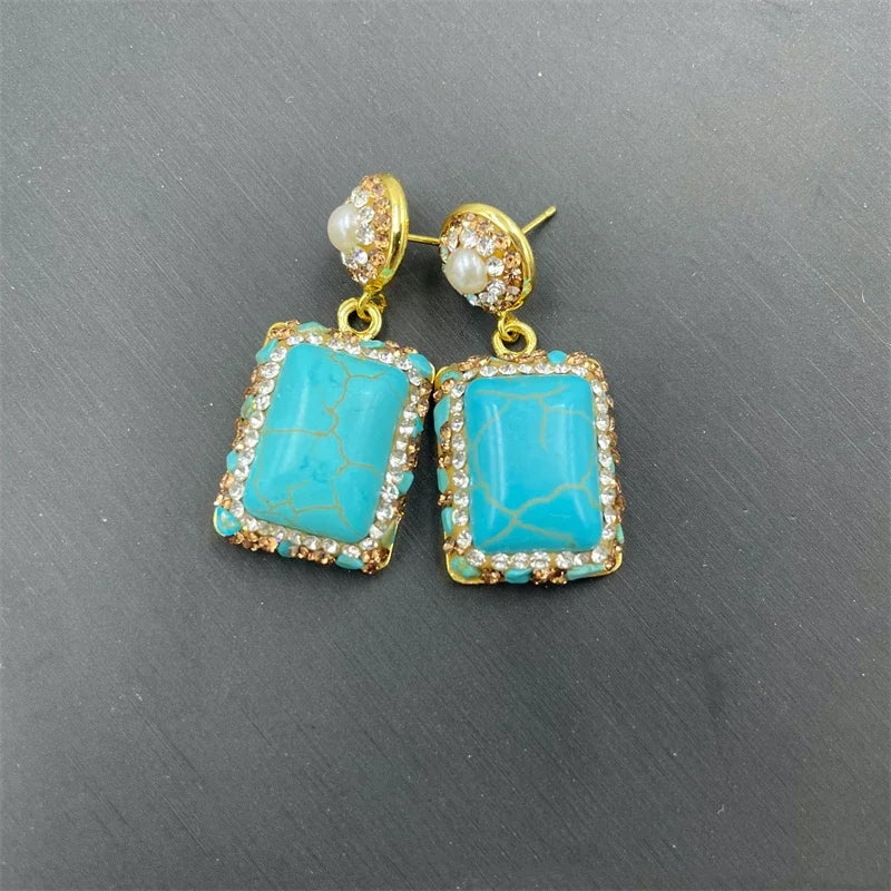 Turkish Natural Blue Gemstone Rhinestone Crystal Necklace Ring Earring Set