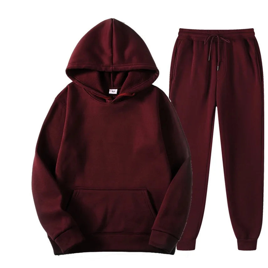 Winter New Solid Color Hoodie+pants  Sports Tracksuit