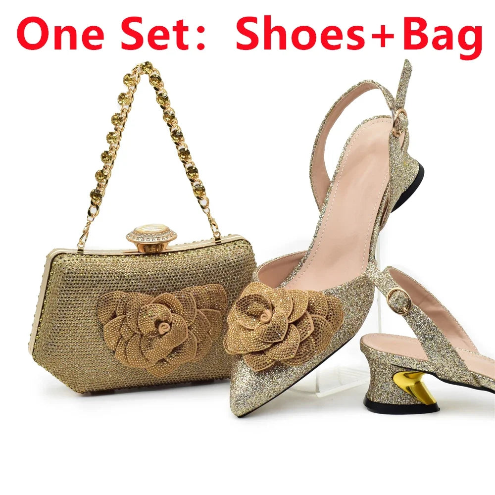 Ladies Shoe and Bag Set Latest Designers Luxury Italian Party Shoes and Bag