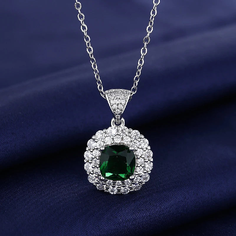 Luxury Jewelry Sets Ring Earrings Necklace with Emerald Zircon 925 Silver Jewelry