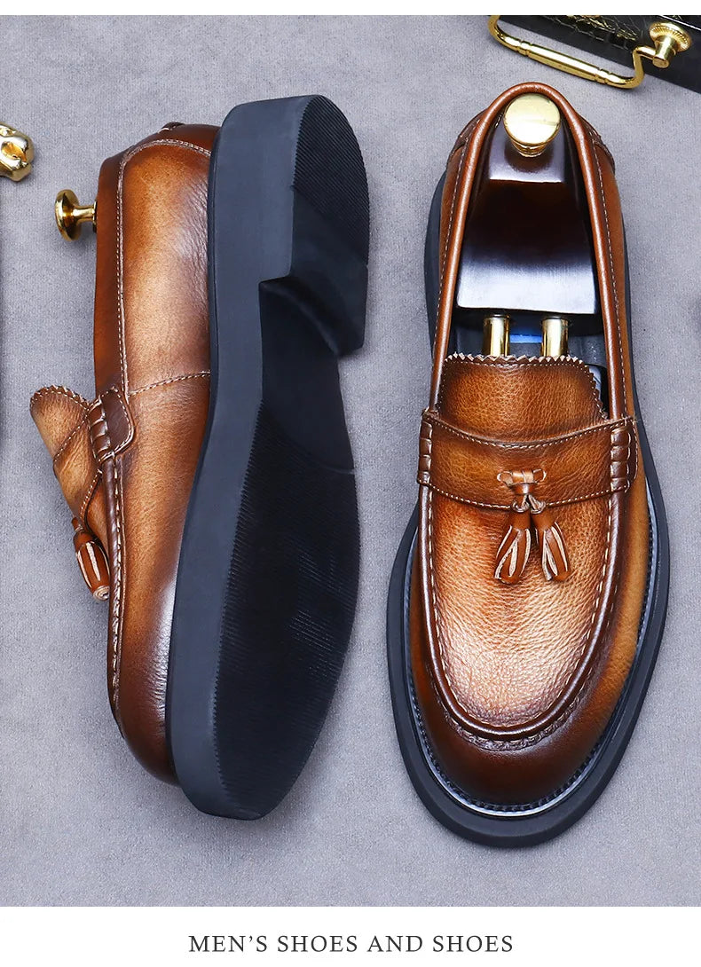 Soft Leather Elegant Mens Dress Loafers Shoes Luxury Genuine Leather Shoes