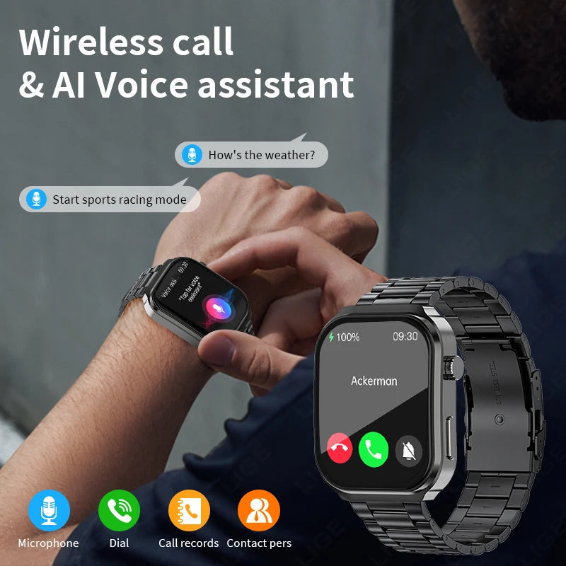 LIGE New AI Healthy Diagnosis Blood Lipids Uric Acid Smart Watch 2.2" Curved Screen Voice Bluetooth Call Health Smartwatch