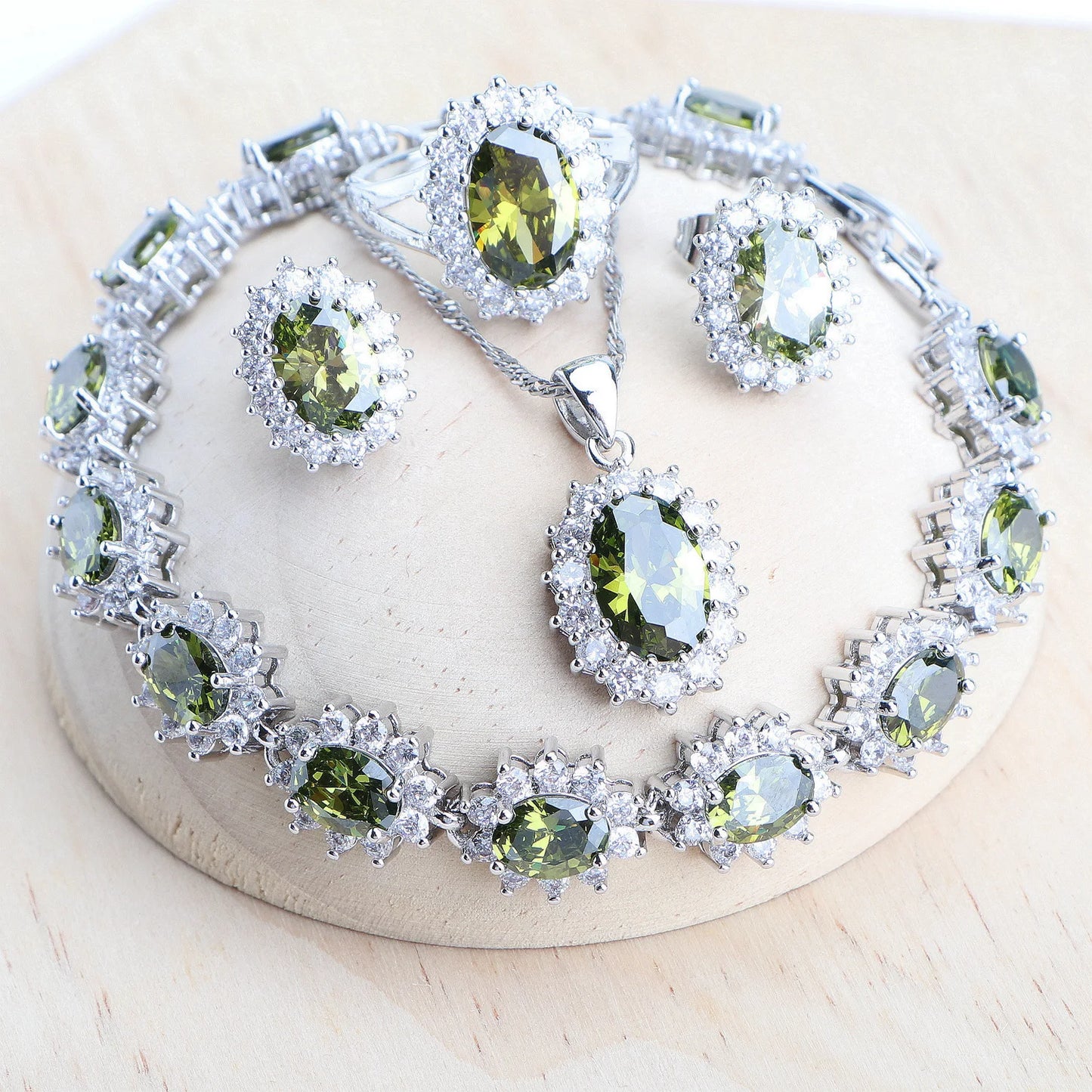 Silver jewelry 4Sets Blue Zirconia Costume Fine Jewellery  Necklace Earrings Rings Bracelets Pendant