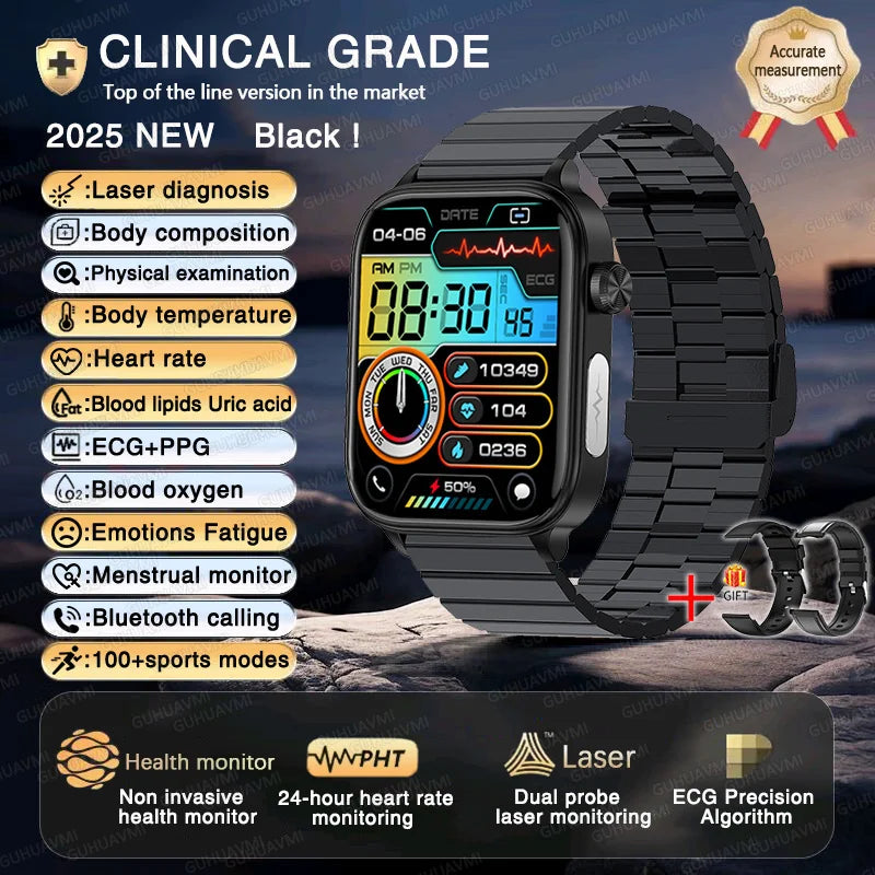 New ECG+PPG AI Health Diagnose Smart Watch Men And Women, Blood Lipid BP Uric Acid Heart rate Tracker