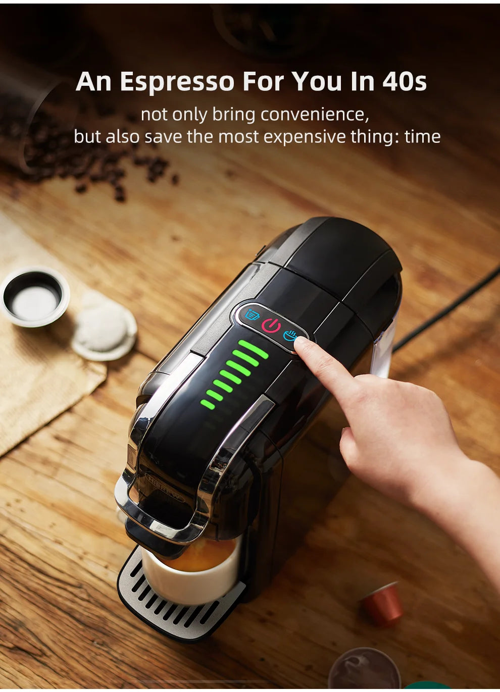 HiBREW Multiple Capsule Coffee Machine, Hot/Cold Dolce Gusto Milk Nespresso Capsule ESE Pod Ground Coffee Cafeteria 20Bar 5 in 1