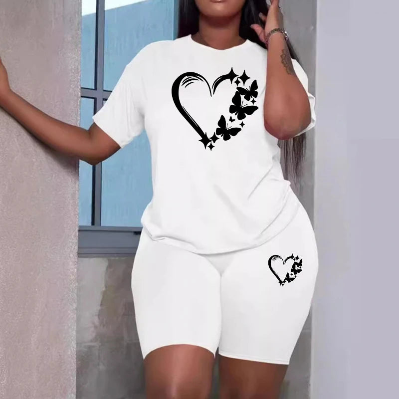 Summer Heart Butterfly Printed Outfit f  Comfortable Outdoor