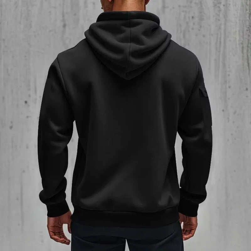 Half-zip Multi-pocket Pullover Sports Long-sleeve Hooded  Sweatshirt