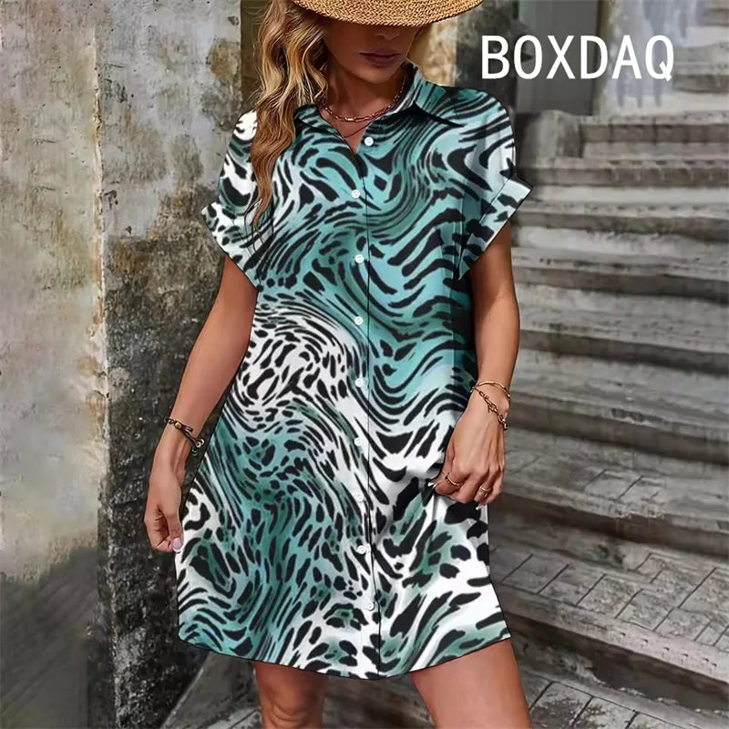 Summer Short Sleeve With Button Lapel Casual Dress