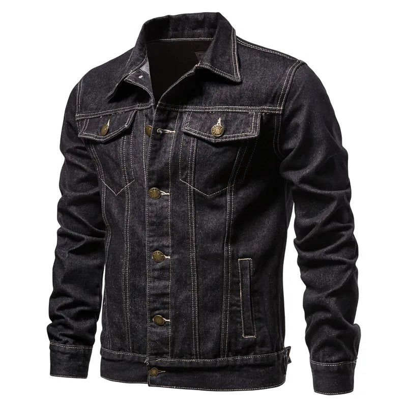 Men Solid Denim Jackets Fashion Motorcycle Vintage Jeans Jackets