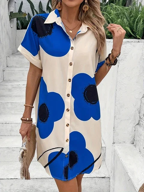 Summer Comfortable Multi-color  Short Sleeve Dress Urban Ladies Fashion