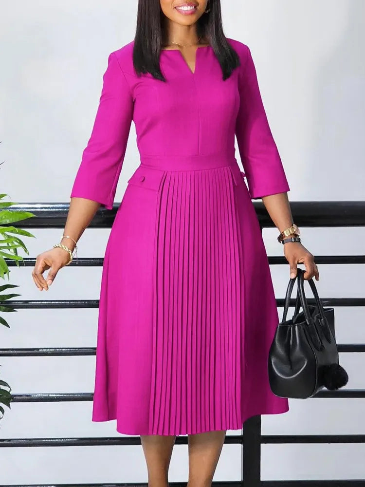Sleeves Fashion  Slim Fit Midi Length Elegant Style Dress