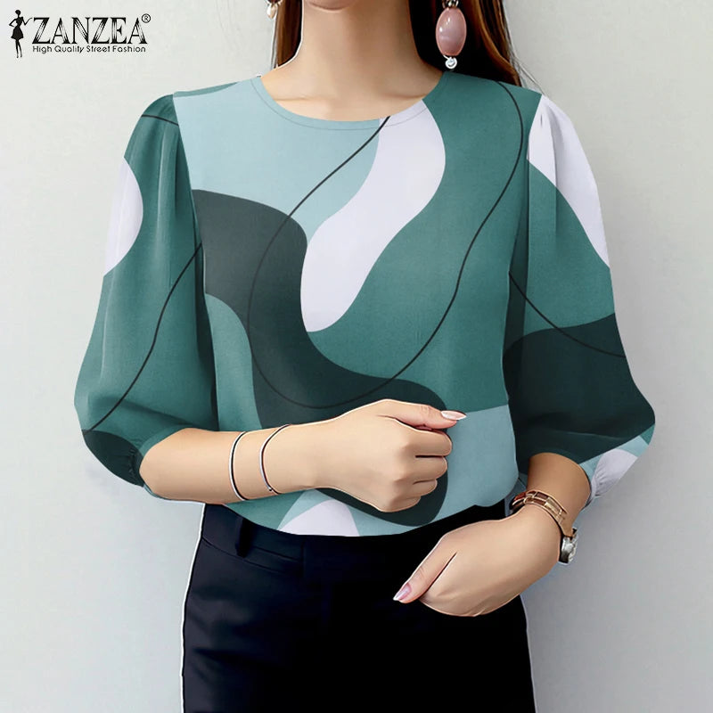 Summer O-neck Smock Tops Casual Color-Blocked Pattern