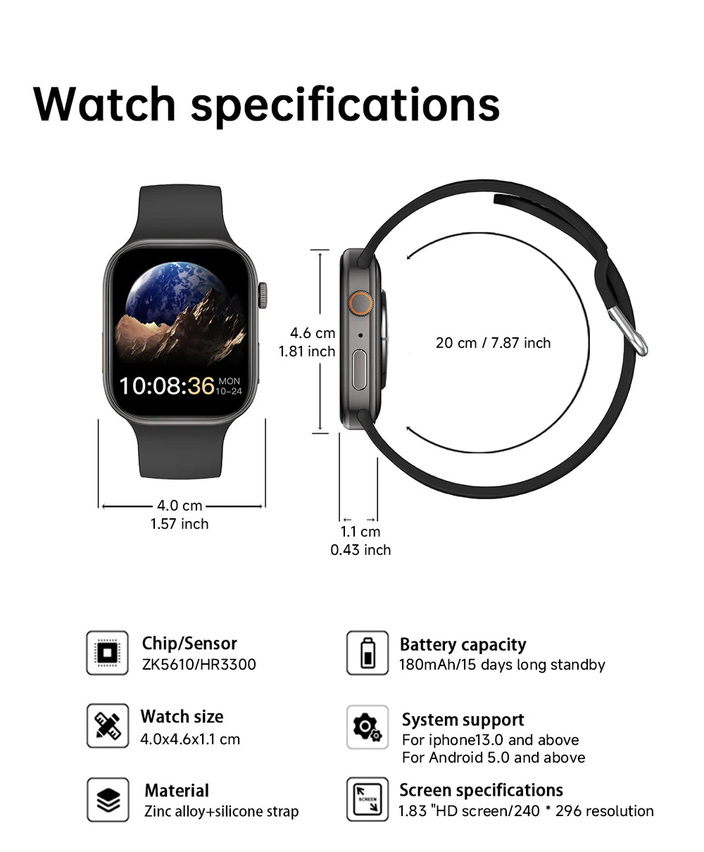 NEW Smartwatch 1.83"HD Screen Sleep&Health Monitoring Bluetooth Call Multi-Sport Modes Unisex