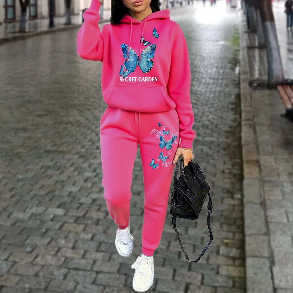 Women Tracksuit Hoodies Two Piece Sweatshirt  Jogging Sports  Outfits