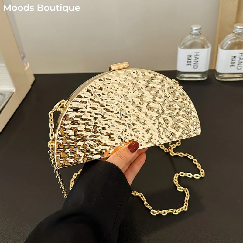 Luxury Golden Evening Bags For Women Wedding Dinner Party Chain Shoulder Cross Body Bag