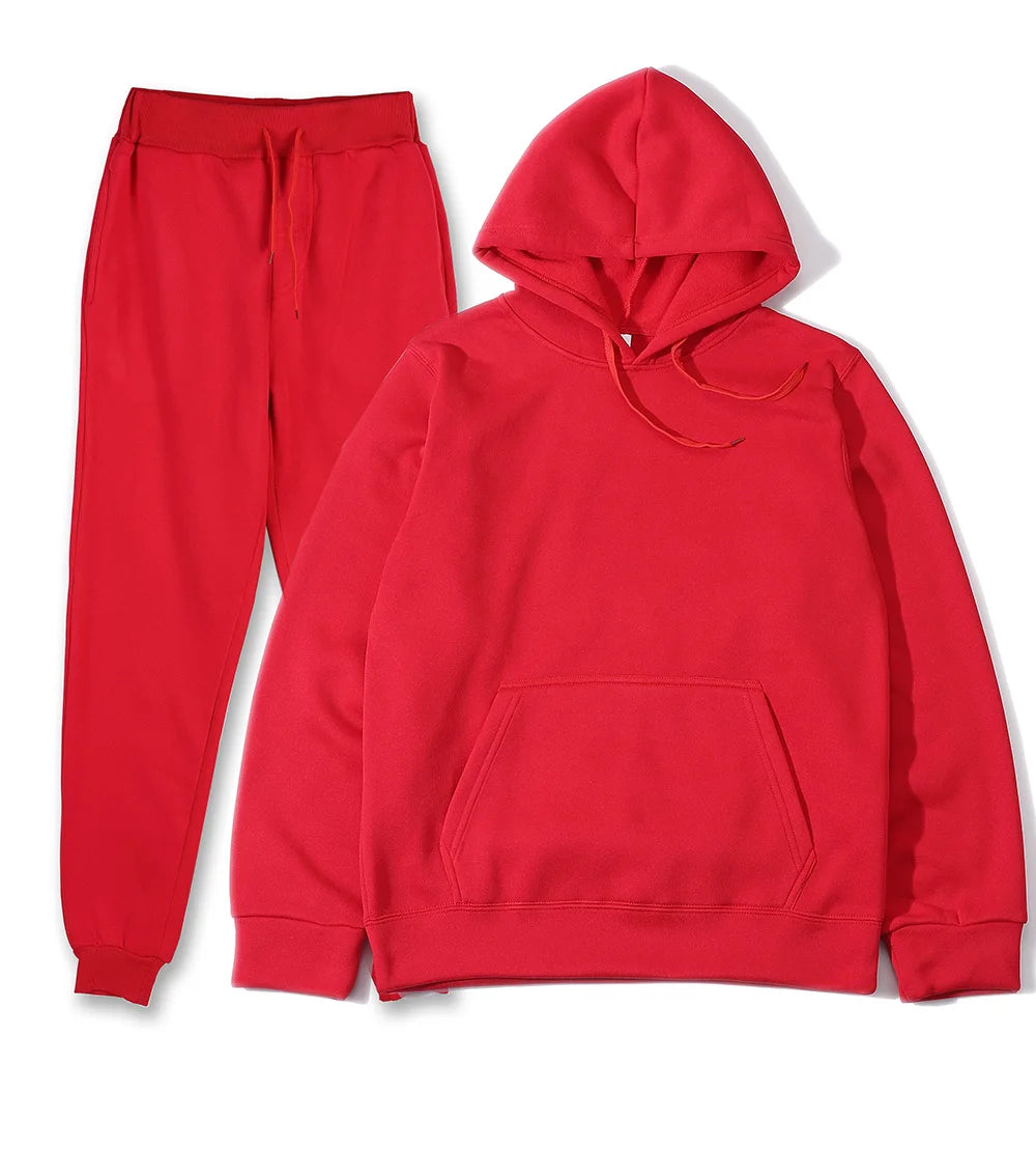 Winter New Solid Color Hoodie+pants  Sports Tracksuit