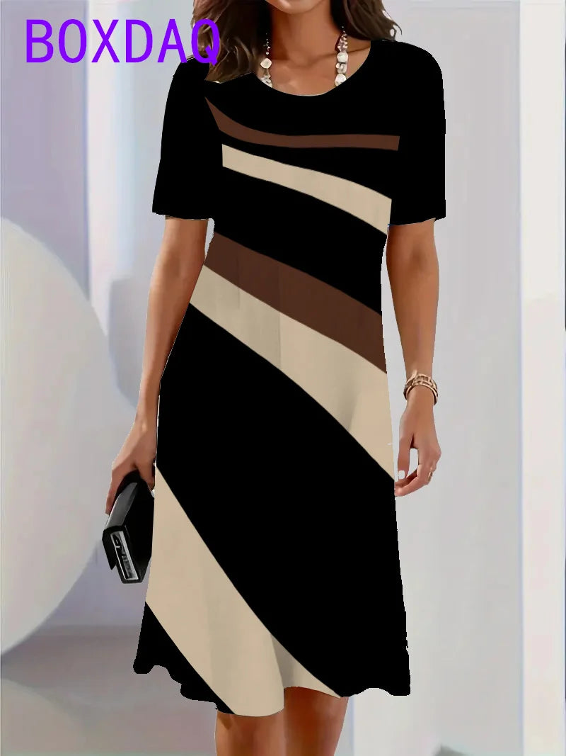 Elegant Beautiful Mini Short Sleeve O-Neck Print Dress
