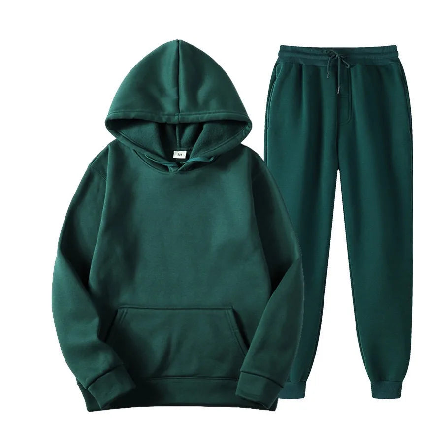 Winter New Solid Color Hoodie+pants  Sports Tracksuit