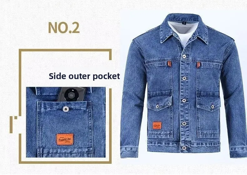 Denim Jacket Spring Autumn New Style High Street Multi Pocket