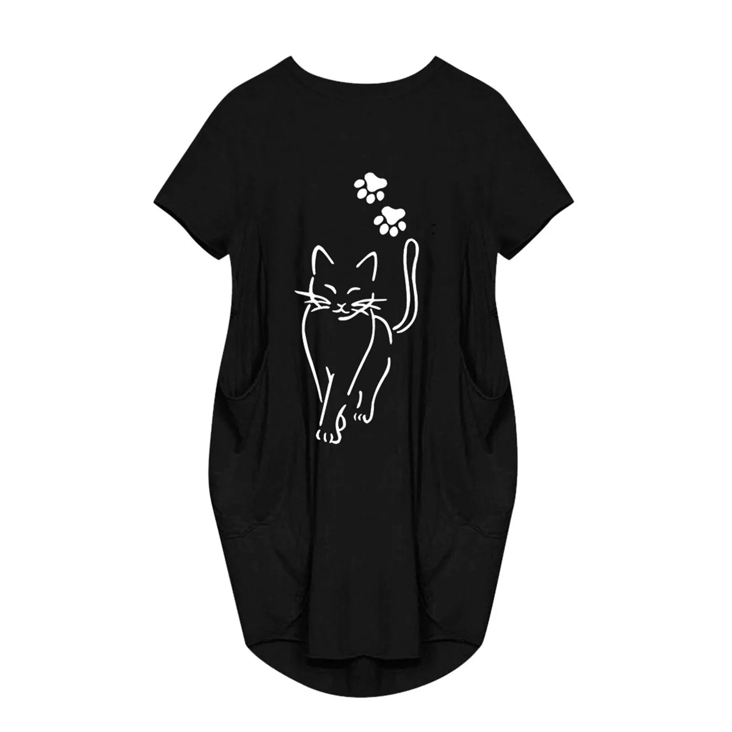 Short Sleeve  Round Neck Pockets Sexy Female Dress