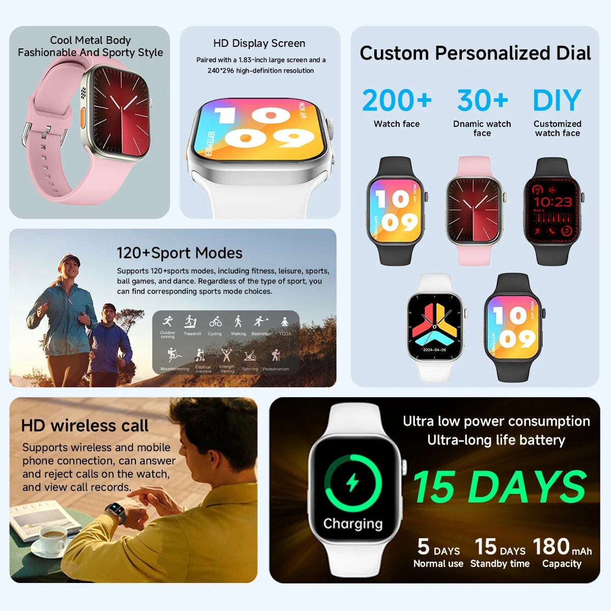 NEW Smartwatch 1.83"HD Screen Sleep&Health Monitoring Bluetooth Call Multi-Sport Modes Unisex