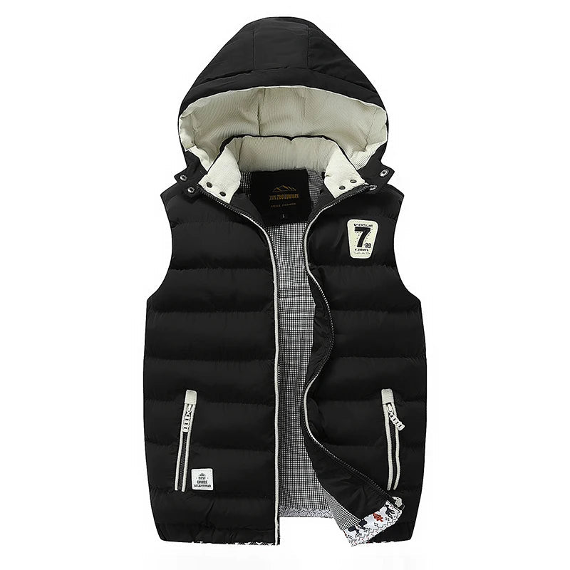 Sleeveless Warm Detachable Hooded Vest Jackets For MenSolid Color Outdoors Windproof