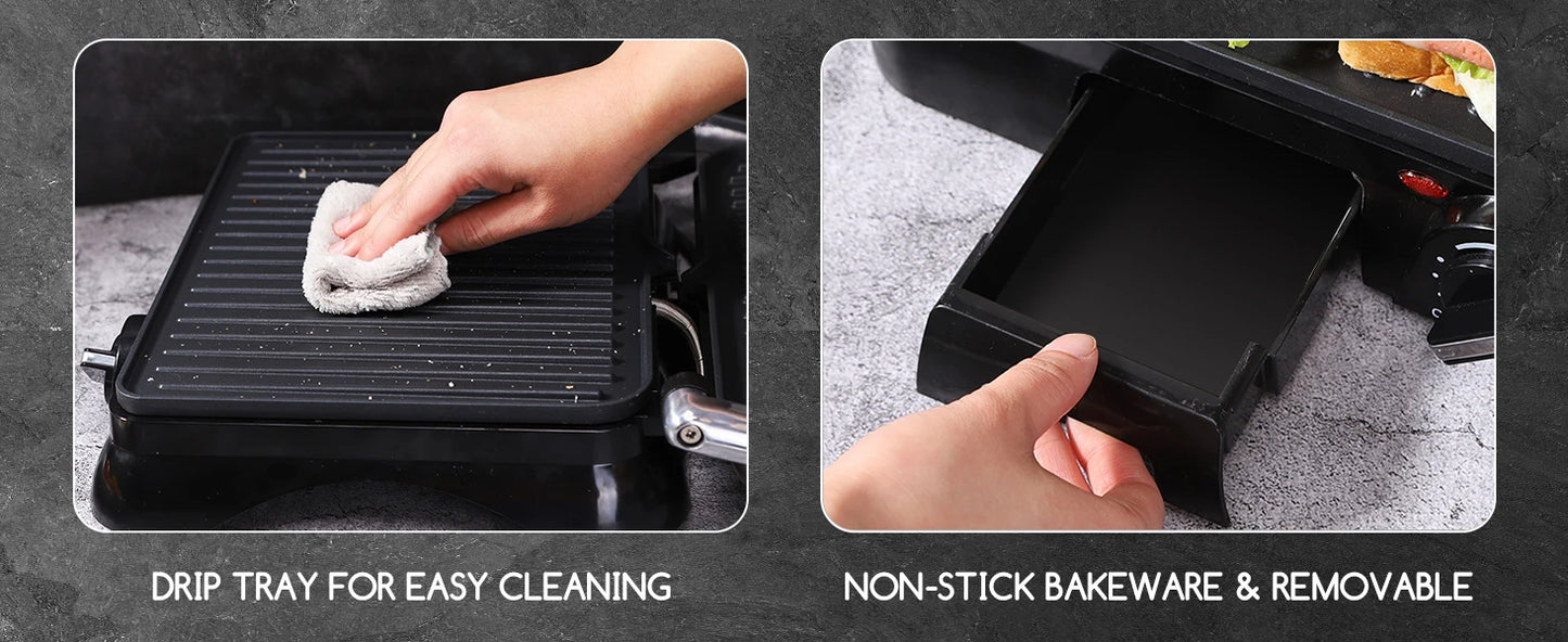 Electric Grill, Sandwich Maker, Non-Stick Coating, Temperature Regulator, 180º Opening, Bpa Free, 2000W